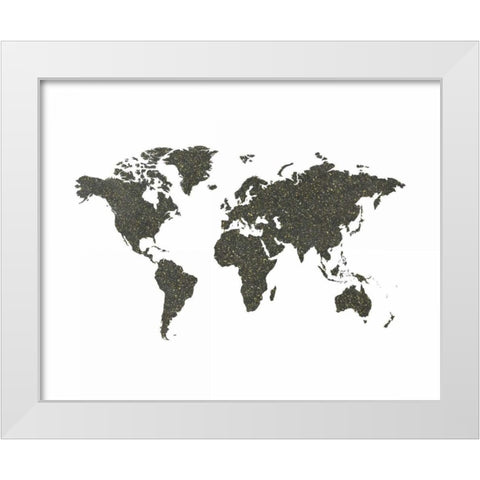 World Map Chalkboard and Gold  White Modern Wood Framed Art Print by Moss, Tara