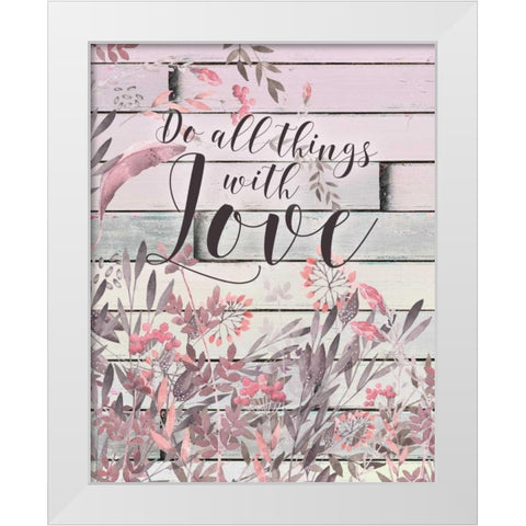 Love Floral Watercolor Wood White Modern Wood Framed Art Print by Moss, Tara