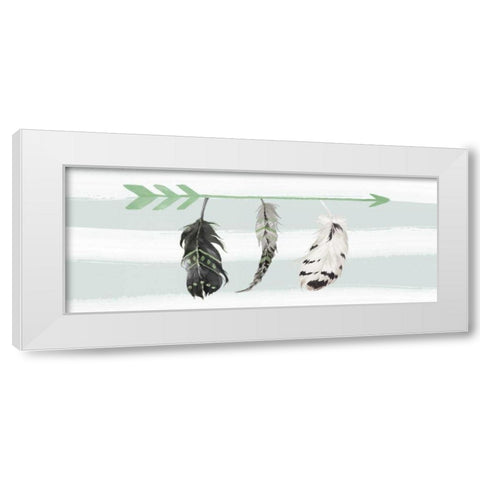 Mint Feathers and Arrow White Modern Wood Framed Art Print by Moss, Tara