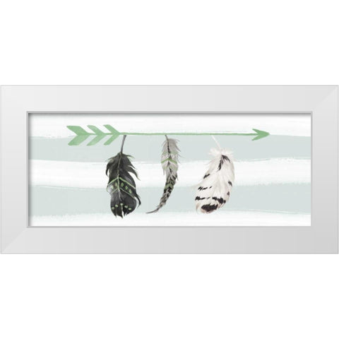 Mint Feathers and Arrow White Modern Wood Framed Art Print by Moss, Tara