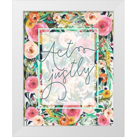 Act Justly White Modern Wood Framed Art Print by Moss, Tara