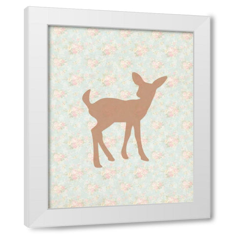 Fawn on Floral White Modern Wood Framed Art Print by Moss, Tara