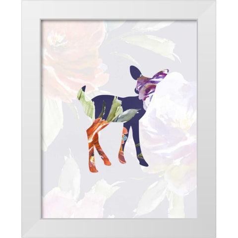 Purple Floral Fawn White Modern Wood Framed Art Print by Moss, Tara