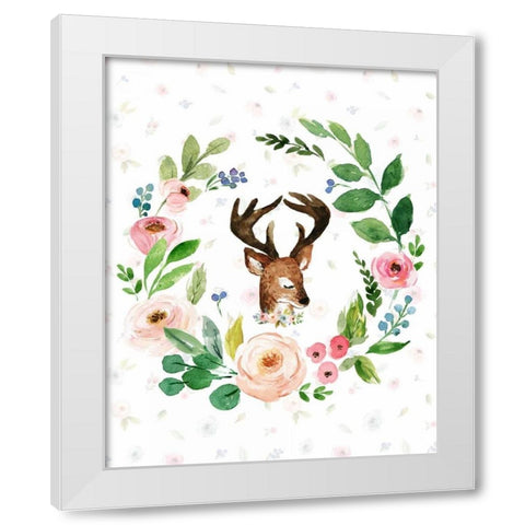 Watercolor Deer White Modern Wood Framed Art Print by Moss, Tara