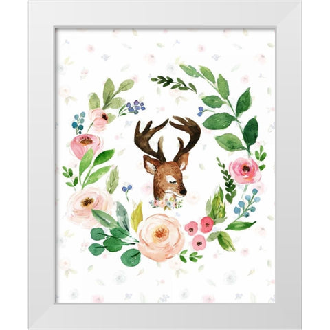 Watercolor Deer White Modern Wood Framed Art Print by Moss, Tara