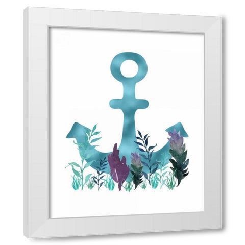Teal Florals Blue Anchor White Modern Wood Framed Art Print by Moss, Tara