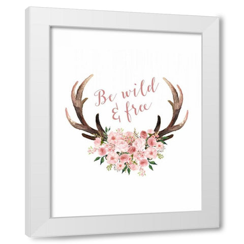 Pink Floral Antlers White Modern Wood Framed Art Print by Moss, Tara