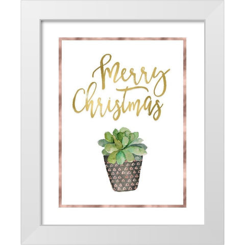 Merry Christmas Succulent White Modern Wood Framed Art Print by Moss, Tara