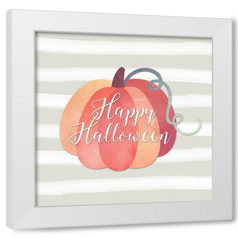 Happy Halloween Pumpkin White Modern Wood Framed Art Print by Moss, Tara