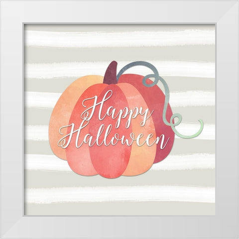 Happy Halloween Pumpkin White Modern Wood Framed Art Print by Moss, Tara