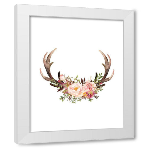 Floral Antlers White Modern Wood Framed Art Print by Moss, Tara