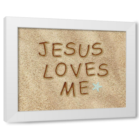 Jesus Loves Me Sand White Modern Wood Framed Art Print by Moss, Tara