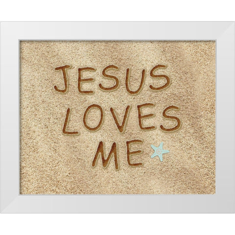 Jesus Loves Me Sand White Modern Wood Framed Art Print by Moss, Tara