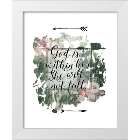 God is Within Her Floral White Modern Wood Framed Art Print by Moss, Tara