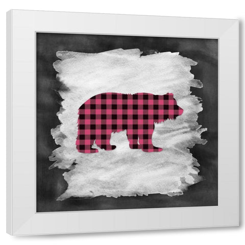 Pink Plaid Bear White Modern Wood Framed Art Print by Moss, Tara