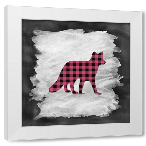 Pink Plaid Fox White Modern Wood Framed Art Print by Moss, Tara