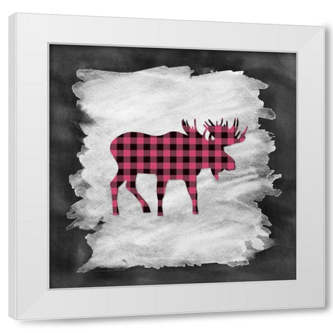 Pink Plaid Moose White Modern Wood Framed Art Print by Moss, Tara