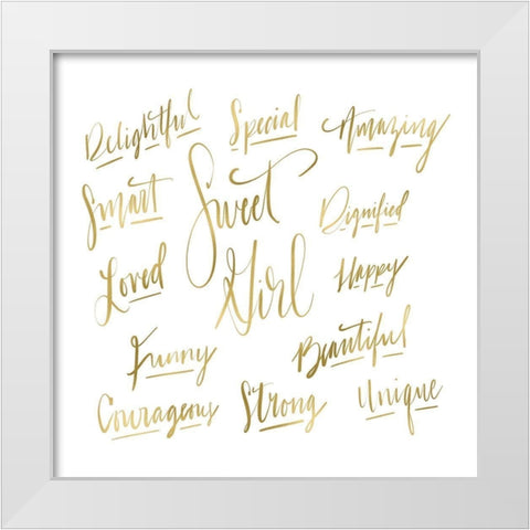 Sweet Girl Gold White Modern Wood Framed Art Print by Moss, Tara