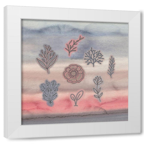 Blue Pink Watercolor and Floral White Modern Wood Framed Art Print by Moss, Tara