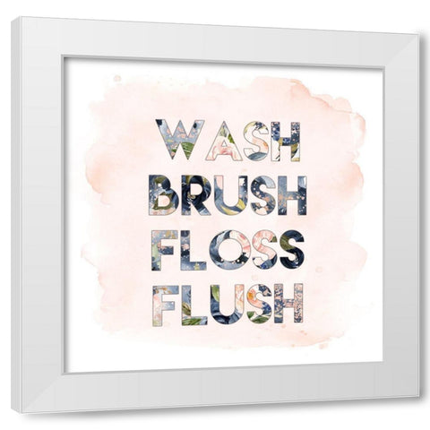 Wash, Brush, Floss, Flush White Modern Wood Framed Art Print by Moss, Tara