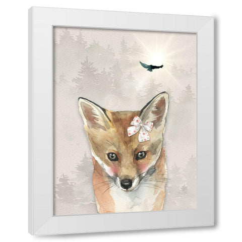 Baby Girl Fox White Modern Wood Framed Art Print by Moss, Tara