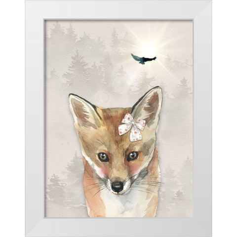 Baby Girl Fox White Modern Wood Framed Art Print by Moss, Tara