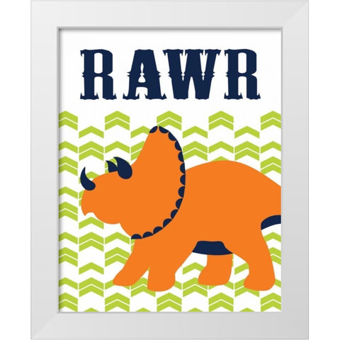 Dino Rawr White Modern Wood Framed Art Print by Robinson, Tamara