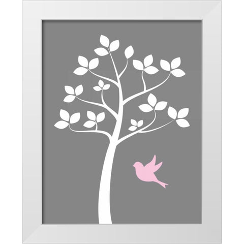 Girl Bird Tree White Modern Wood Framed Art Print by Robinson, Tamara