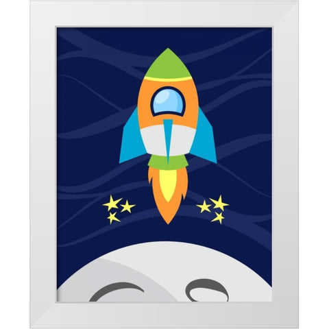 Space Rocket White Modern Wood Framed Art Print by Robinson, Tamara