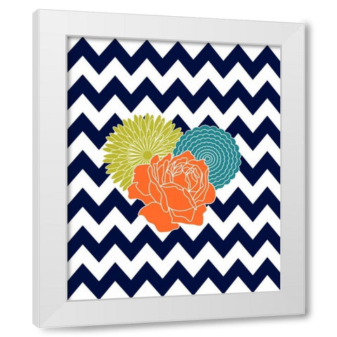 Chevron Flowers White Modern Wood Framed Art Print by Robinson, Tamara