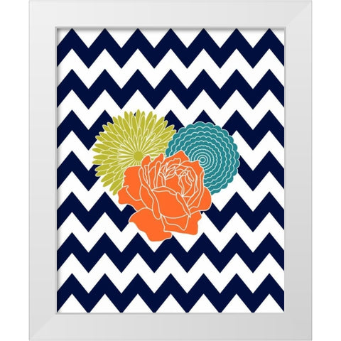 Chevron Flowers White Modern Wood Framed Art Print by Robinson, Tamara