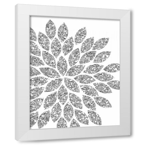 Silver Glitter Flower White Modern Wood Framed Art Print by Robinson, Tamara