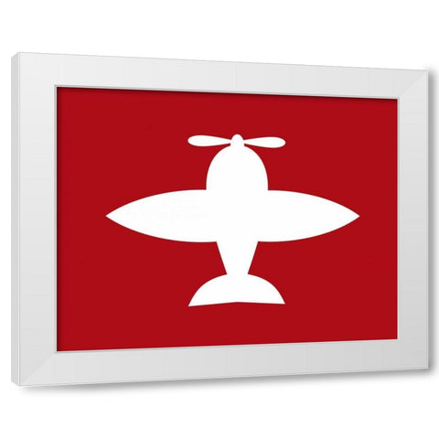 Airplane on Red White Modern Wood Framed Art Print by Robinson, Tamara