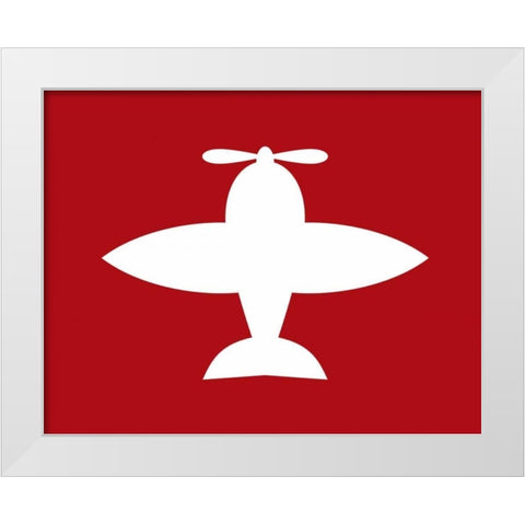 Airplane on Red White Modern Wood Framed Art Print by Robinson, Tamara