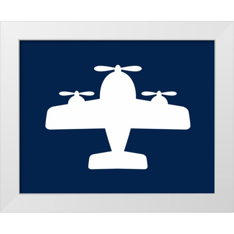 Airplane on Navy White Modern Wood Framed Art Print by Robinson, Tamara