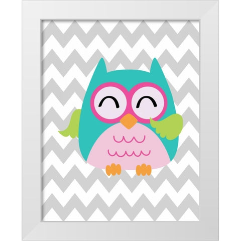 Owl Wash Brush Chevron White Modern Wood Framed Art Print by Robinson, Tamara