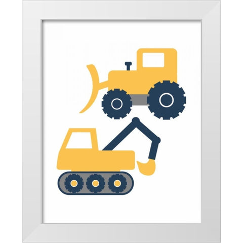 Construction Trucks White Modern Wood Framed Art Print by Robinson, Tamara