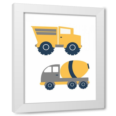 Construction Trucks II White Modern Wood Framed Art Print by Robinson, Tamara