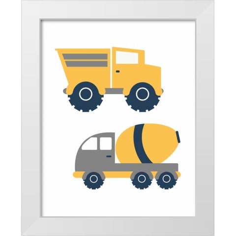 Construction Trucks II White Modern Wood Framed Art Print by Robinson, Tamara
