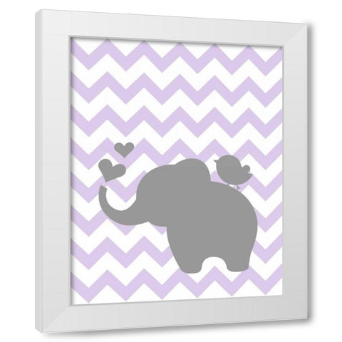 Elephant Bird Chevron White Modern Wood Framed Art Print by Robinson, Tamara