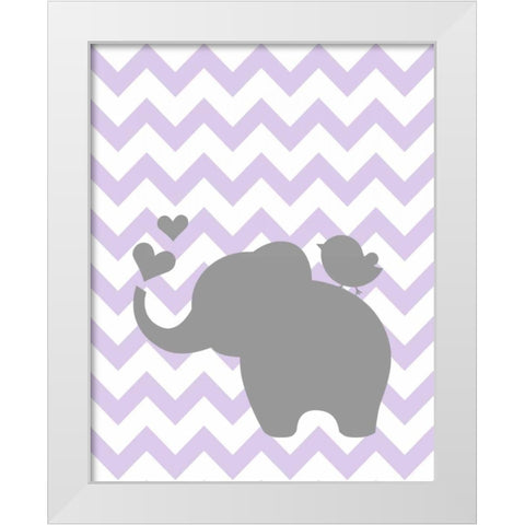 Elephant Bird Chevron White Modern Wood Framed Art Print by Robinson, Tamara