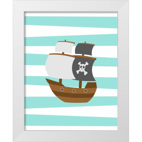 Pirate Boat White Modern Wood Framed Art Print by Robinson, Tamara