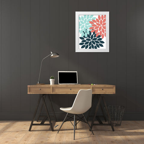 Trio Flower Burst II White Modern Wood Framed Art Print by Robinson, Tamara