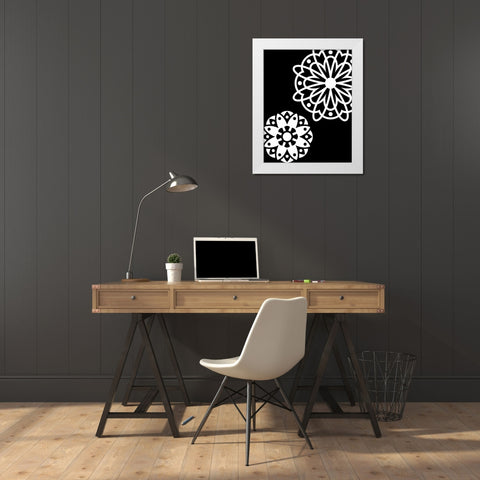 Black and White Mandala White Modern Wood Framed Art Print by Robinson, Tamara