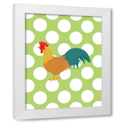 Rooster Polka Dots White Modern Wood Framed Art Print by Robinson, Tamara