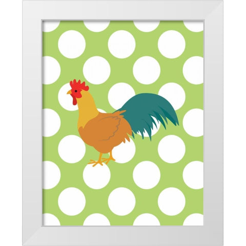 Rooster Polka Dots White Modern Wood Framed Art Print by Robinson, Tamara