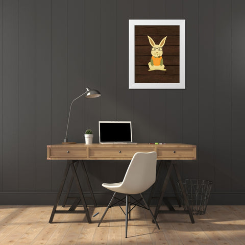 Hipster Bunny White Modern Wood Framed Art Print by Robinson, Tamara