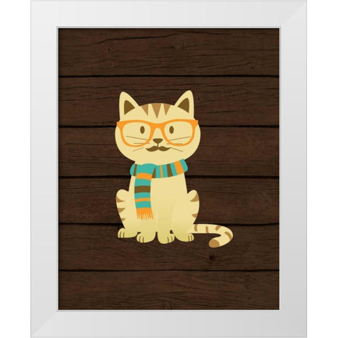 Hipster Cat White Modern Wood Framed Art Print by Robinson, Tamara