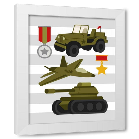 Army Trucks White Modern Wood Framed Art Print by Robinson, Tamara