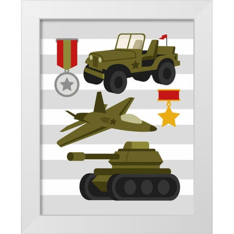 Army Trucks White Modern Wood Framed Art Print by Robinson, Tamara